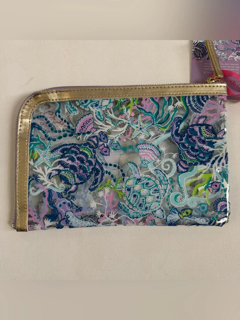 Lilly Pulitzer Vinyl Zip Pouch Sea Turtle Fish Beach Coastal NWT READ Travel Bag